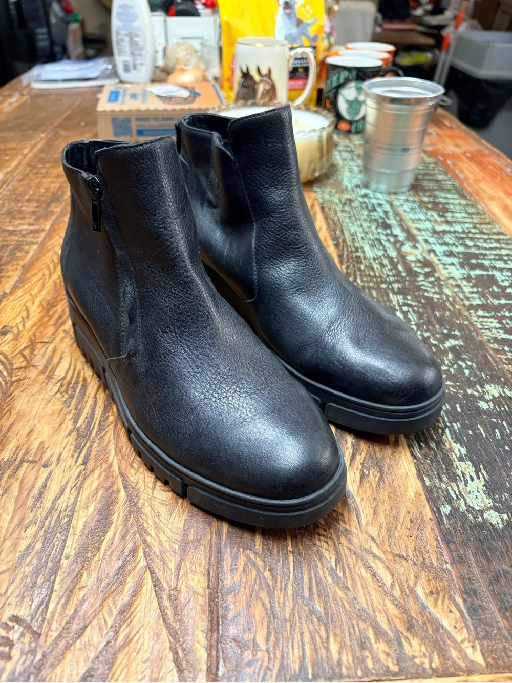 Vionic Women's Uptown Sur Ankle Everyday Boots Black Leather Platform Size 9